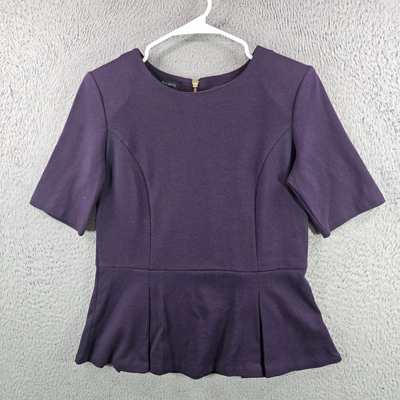 Talbots Tops - Talbots Womens Sz S Purple Ponte Knit Peplum Top Short Sleeve Exposed Zip Blouse